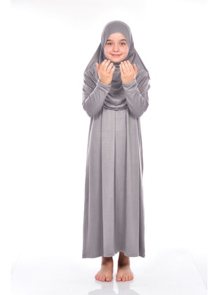 Grey - 500gr - Girls` Prayer Dress - İhvanonline
