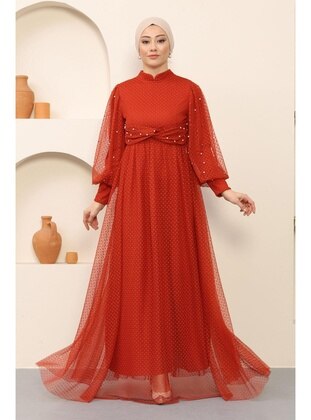 Brick Red - Modest Evening Dress - MISSVALLE