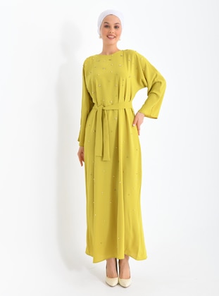 Mustard - Crew neck - Unlined - Modest Dress - Tuncay