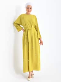 Mustard - Crew neck - Unlined - Modest Dress