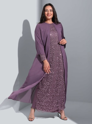Dark Lilac - Fully Lined - Crew neck - Plus Size Evening Dress - Alia