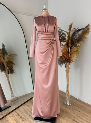 Dusty Rose - Fully Lined - Crew neck - Modest Evening Dress - Lavienza