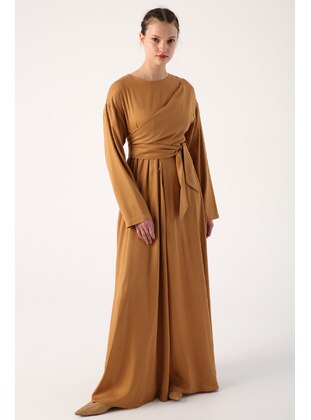 Camel - Unlined - Crew neck - Modest Dress - ALLDAY