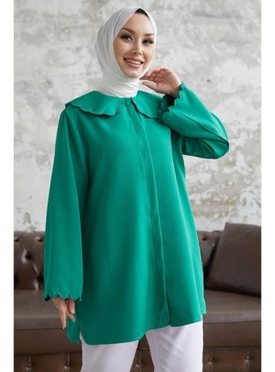 Green - Round Collar - Tunic - InStyle