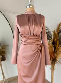 Dusty Rose - Fully Lined - Crew neck - Modest Evening Dress