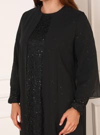 Black - Fully Lined - Crew neck - Plus Size Evening Dress