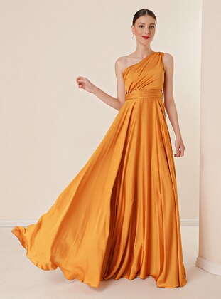 Fully Lined - Mustard - Evening Dresses - By Saygı