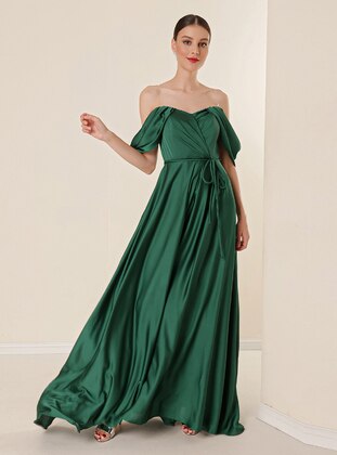 Fully Lined - Green - Evening Dresses - By Saygı
