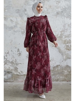 Burgundy -  - Fully Lined - Modest Dress - InStyle