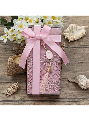 Gift Shawl Pink, Pearl Rosary Tasbih, Kraft Acetate In A Box (20×10) Set