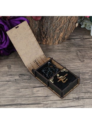 Mini Quran & Black Crystal Rosary Tasbih İn Mini Wooden Box (13X7Cm)