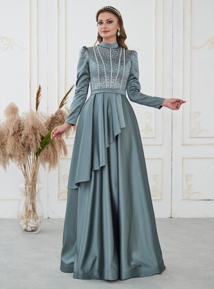 Mint Green - Fully Lined -  - Modest Evening Dress - Aslan Polat
