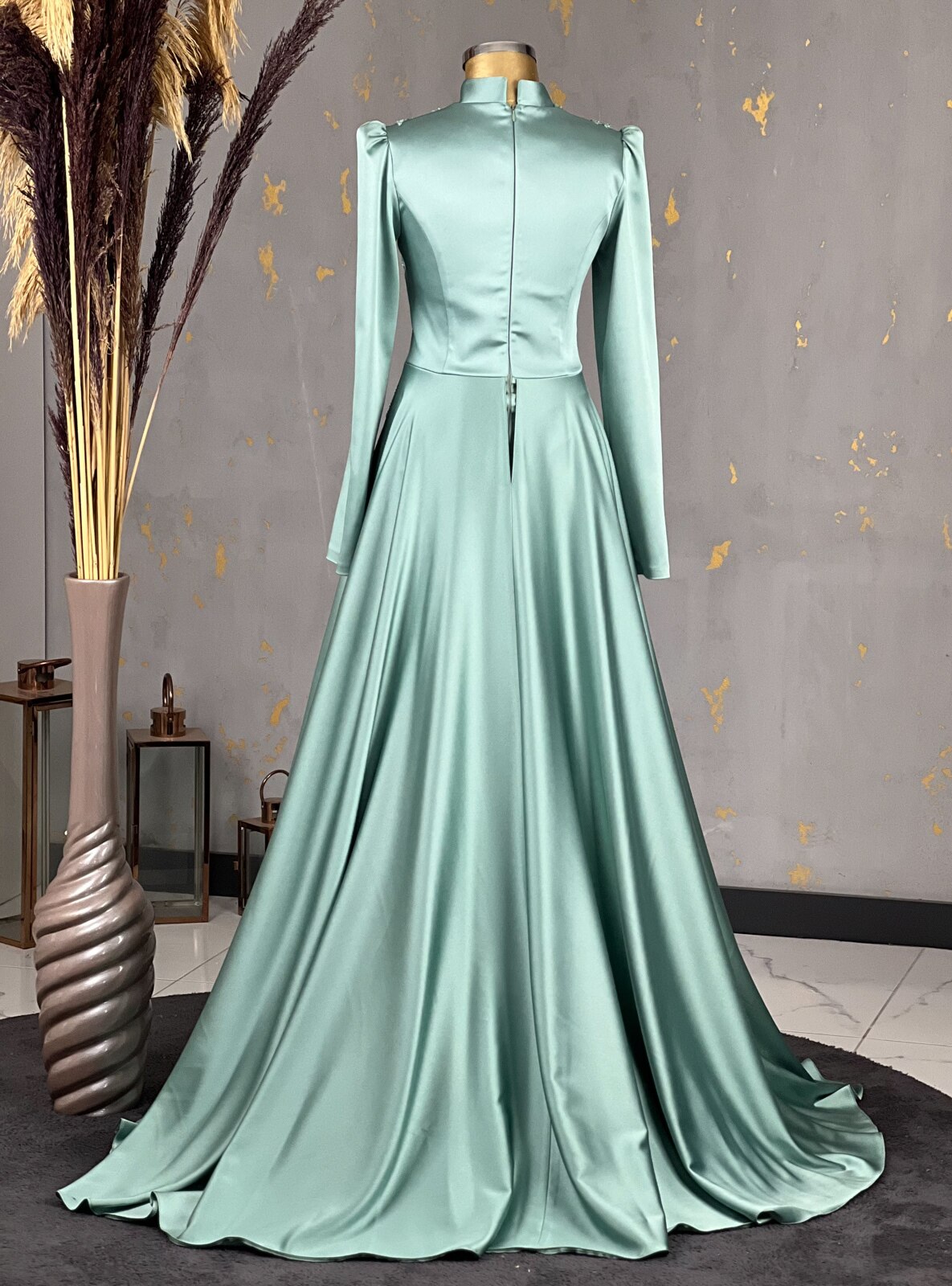 Mint Green - Fully Lined - Crew neck - Modest Evening Dress