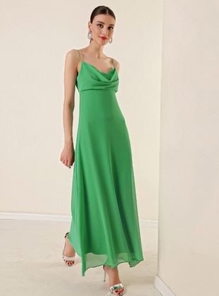 Fully Lined - Green - Evening Dresses - By Saygı