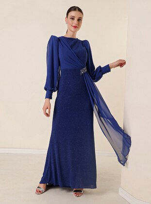 Saxe Blue - Fully Lined - Crew neck - Modest Evening Dress - By Saygı