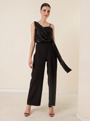 Fully Lined - Black - Evening Jumpsuits - By Saygı