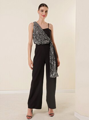 Fully Lined - Silver color - Evening Jumpsuits - By Saygı