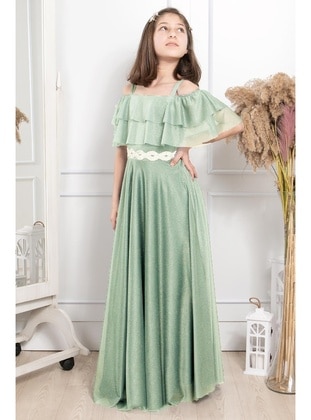 Green Almon - Girls` Evening Dress - MFA Moda