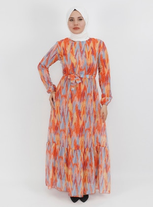 Orange - Traverse -  - Fully Lined - Modest Dress - Armağan Butik