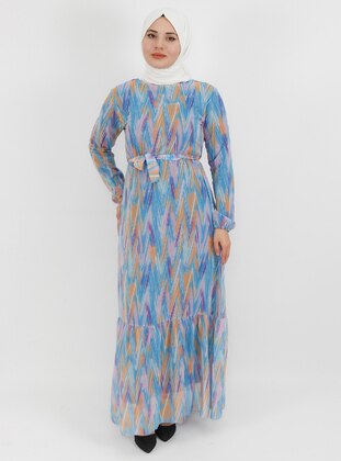 Blue - Traverse -  - Fully Lined - Modest Dress - Armağan Butik