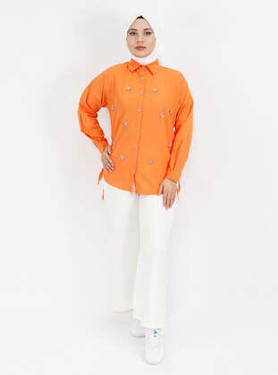 Orange - Cuban Collar - Blouses - Armağan Butik