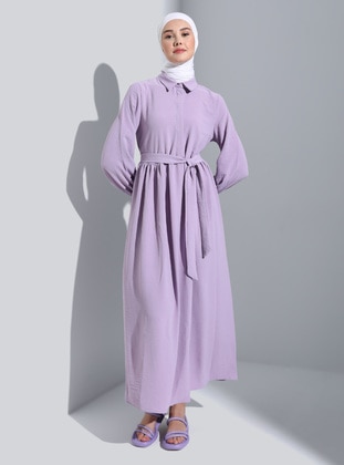 Purple - Point Collar - Unlined - Modest Dress - Benin