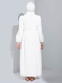 Off White - Multi - Crew neck - Unlined - Modest Dress