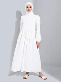 Off White - Multi - Crew neck - Unlined - Modest Dress
