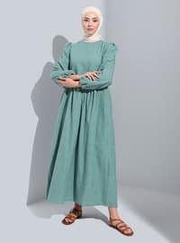 Shamrock Green - Multi - Crew neck - Unlined - Modest Dress