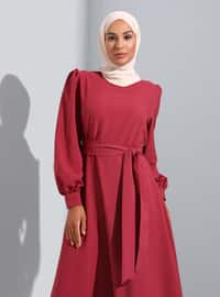 Dusty Rose - Floral - Shawl - Crew neck - Fully Lined - Modest Dress