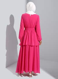 Fuchsia - Crew neck - Fully Lined - Modest Dress