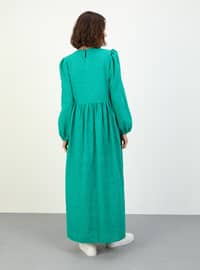 أخضر - ملون - قبة مدورة - نسيج غير مبطن - فستان