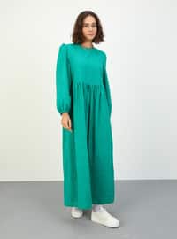 أخضر - ملون - قبة مدورة - نسيج غير مبطن - فستان