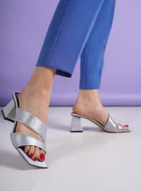 Silver color - Heeled Slippers - Slippers