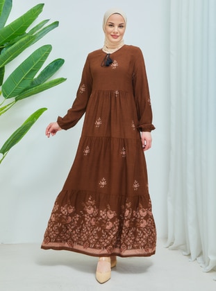 Brown - Multi - Modest Dress - ZENANE