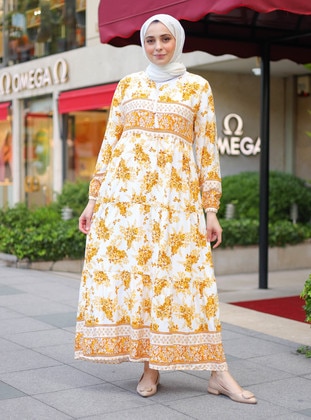 Mustard - Multi - Unlined - Modest Dress - ZENANE