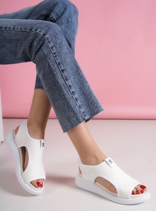 White - Sandal - Faux Leather - Sandal - Shoescloud