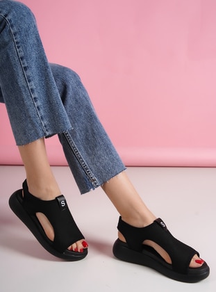 Black - Sandal - Faux Leather - Sandal - Shoescloud
