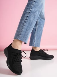 Black - Sport - Faux Leather - Sports Shoes