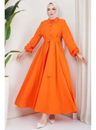 Orange - Modest Dress - Hafsa Mina