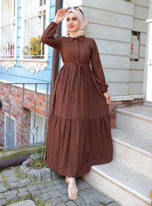 Brown - Modest Dress - Ensa Tesettür
