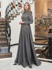 Anthracite - Fully Lined - - Modest Evening Dress