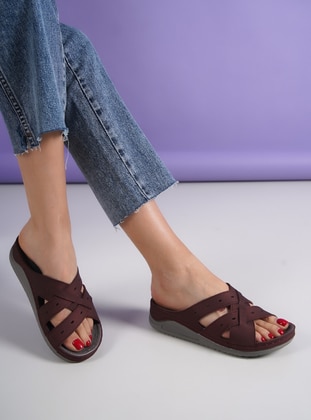 Burgundy - Sandal - Slippers - Ayakkabı Havuzu