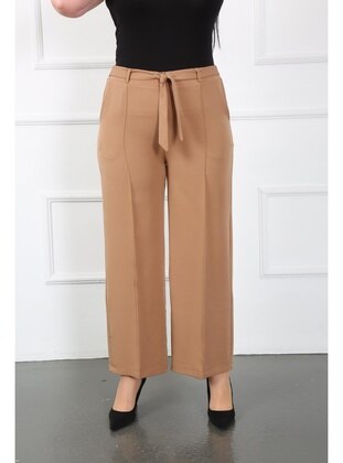 Tan - Plus Size Pants - By Alba Collection