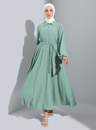 Shamrock Green - Point Collar - Unlined - Modest Dress - Refka