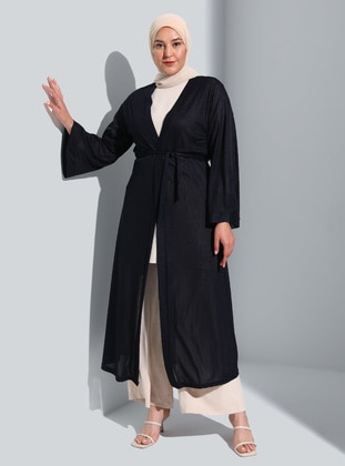 Unlined - Navy Blue - Plus Size Kimono - GELİNCE