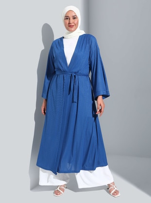 Unlined - Blue - Plus Size Kimono - GELİNCE