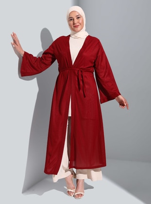 Unlined - Burgundy - Plus Size Kimono - GELİNCE