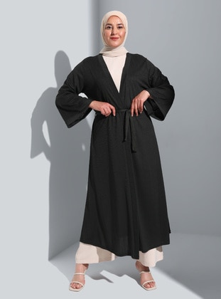 Unlined - Khaki - Plus Size Kimono - GELİNCE