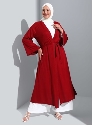 Unlined - Red - Plus Size Kimono - GELİNCE